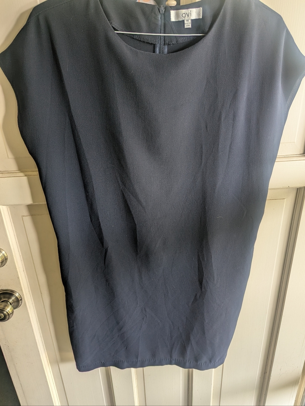 Ovi Navy Minimal Cap-Sleeve Shift Dress